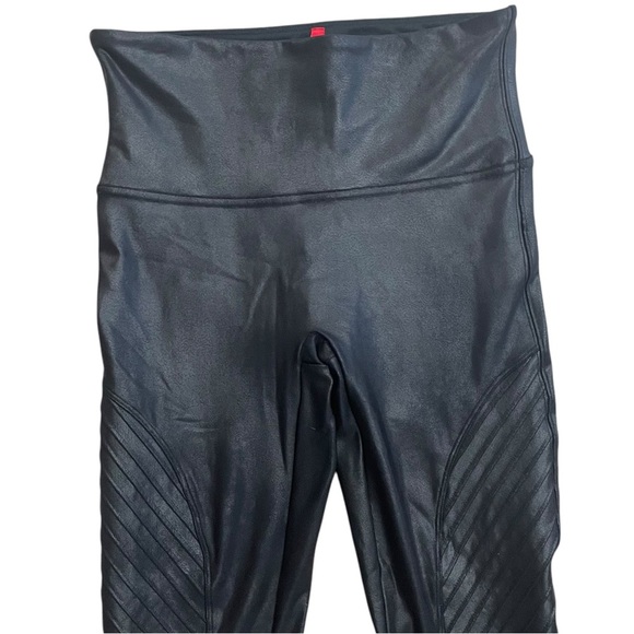 Spanx Faux Leather Moto Leggings Black Slimming Pants Size Medium - Picture 3 of 7